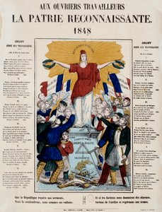 Revolução de 1848 e nascimento da segunda república: manifesto e canto intitulado "Aos trabalhadores, a grata pátria", a República é saudada pelos trabalhadores. 1848 Paris, Musee Carnavalet de French School
