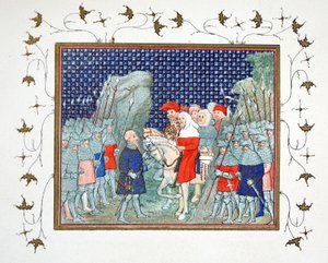 Richard II traiu em Penmaur Rhos e foi feito prisioneiro pelo duque de Northumberland, cópia fac-símile de Le Prinse et Mort du Roy Richart por Jean Creton, reimpresso do século XIX de French School