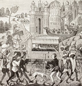 Robert I, Duque da Normandia, é levado na sua ninhada por negros, de "Military and Religious Life in the Middle Ages" de Paul Lacroix, publicado em Londres c.1880 (litho) de French School