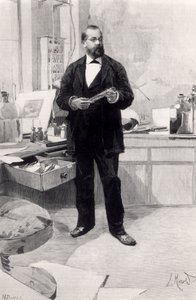 Robert Koch (1843-1910) em seu laboratório, do Le Monde Illustre, 29 de novembro de 1890 de French School