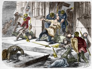 Robert the Fort morreu (cerca de 815-866), Duque de França, durante a Batalha de Brissarthe, em 866, opondo os Francos a um exército que combinava bretão e viking. Gravura em "Histoire De France En Cent Paintings de Paul Lehugeur "1891 de French School