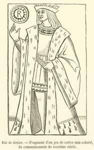 Denarius King, fragmento de um jogo de cartas sem cor, início do século XVI (gravura) de French School