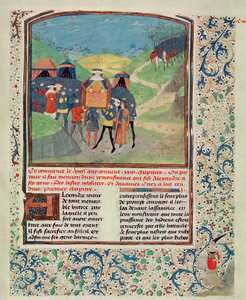 Roy 17 FI f.198 Alexandre, o Grande, dirigindo-se a seus homens na esperança de persuadi-los a continuar na Índia, de Quinte Curse Ruffe des Fais du Grant Alexandre, c.1468 (velino) de French School