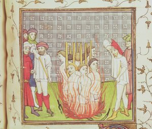 Roy 20 C VII f.44v Queimadura dos Templários, c.1308 (velino) de French School