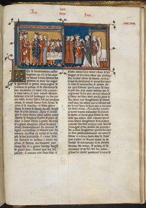 Royal 16 G VI f.426r Miniatura de Henrique III visitando Luís IX e Henrique III em St Denis, página de 