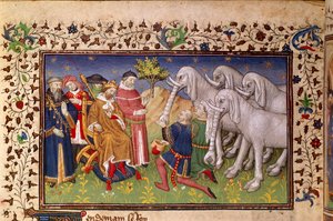 Royal 20 B. XX, fol.82v, Alexander deu elefantes brancos, de 