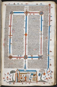 Royal MS 10 E IV f.211r, uma cena em baixo-de-página de comungantes em uma missa, c.1300-40 (caneta e tinta e têmpera em pergaminho) de French School