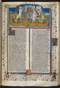 Royal MS 15 E VI, f.207 Miniatura de navios sitiando a Corunha, de 