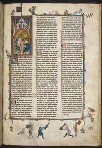 Royal Ms 14 e III f.140r Henry II de Inglaterra com escriba, ilustração de "Estoire del Saint Graal, La Queste del Saint Graal, Morte Artu", c.1315-25 (vellum) de French School