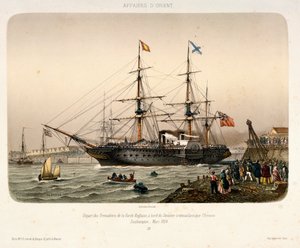 O navio a vapor "Orinoco", da Royal West Indian Mail, a sair de Southampton, c.1854 (litografia) de French School