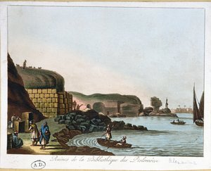 Ruínas da Biblioteca Ptolomeu em Alexandria, Egito, 1811 de French School