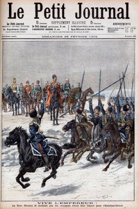 Guerra Russo-Japonesa 1904-1905 - Cossacos aclamando o czar Nicolau II antes de partirem para o Extremo Oriente para combater os japoneses no "Le Petit Journal", 28 de Fevereiro de 1904 (gravura) de French School