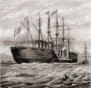 SS Great Eastern, veleiro a vapor de ferro projetado por Isambard Kingdom Brunel, de Les Merveilles de la Science, publicado c.1870 (gravura) de French School