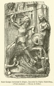 São Jorge matando o dragão, baixo-relevo da igreja de Saint-Ouen, Pont-Audemer (gravura) de French School