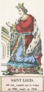 São Luís, 44º rei, subiu ao trono em 1226, morreu em 1270 (gravura colorida) de French School