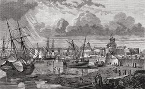 Saint Malo no século 18, de "História da Revolução Francesa" por Louis Blanc (1811-82) de French School
