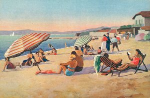 Saint Tropez: A praia de bouillabaisse (litografia a cores) de French School