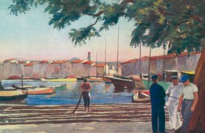 Saint Tropez: O porto (litografia a cores) de French School