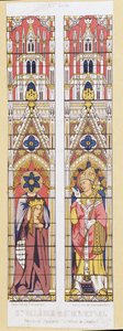 Santa Valerie, virgem e mártir em Limoges (século III) e Santa Marcial, eveque de Limoges (século III), patronos da Aquitânia. Fac-símile reproduzindo os vitrais da Catedral de Limoges. de French School