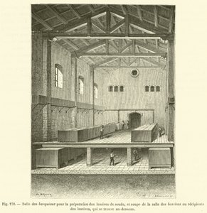 Espaço para a preparação de soda lye, e secção da sala do tanque (gravura) de French School