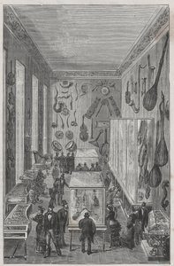 Salle du musee du conservatoire national de musique de Paris - Gravura em "Sciences à la range de tous - physique et chimie populaires" de Alexis Clerc - Final do século XIX - Colecção privada de French School