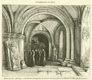Salão de 1843, Pintura, Des Moines transportant un cercueil dans la crypte de la cathedrale de Bale (gravura) de French School
