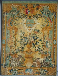 Painel Savonnerie: Mola com brasão, fabricante Savonnerie Factory, França, antes de 1717 de French School