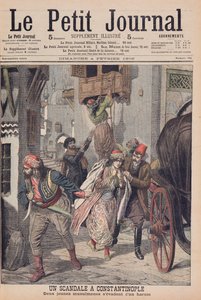 Escândalo em Constantinopla, duas jovens muçulmanas fugindo de um harém, ilustração de &39;Le Petit Journal&39;, 4 de fevereiro de 1906