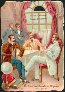 Cena de Around the World in Eighty Days, de Jules Verne (chromolitho) de French School