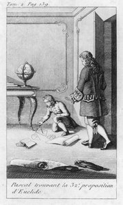 Cena da infância de Blaise Pascal (1623-62) início do século XIX de French School