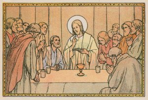 Cena da vida de Jesus (gravura colorida) de French School