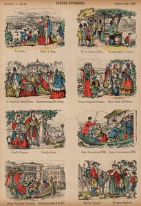 Cenas de vários locais europeus (gravura a cores) de French School