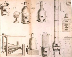 Equipamento científico, dos elementos da química por Antoine Laurent de Lavoisier (1743-94) gravado por D.Lizars, 1796 de French School
