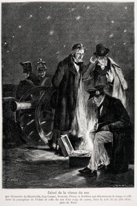 Experiência científica: o cálculo da velocidade do som, por Humboldt, Louis-Joseph Gay-Lussac (Louis Joseph Gay Lussac), Bouvard, Prony e Mathieu, que determinam o tempo decorrido entre a percepção da luz e a de um disparo de arma, na noite de French School