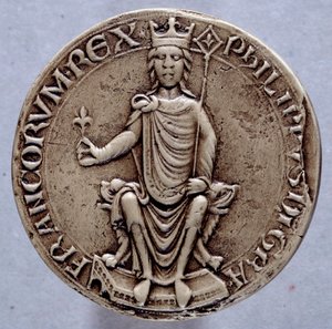 Selo do Rei Filipe II dit Philippe Augustus (1165-1223) Paris do século XIII, Arquivos Nacionais de French School