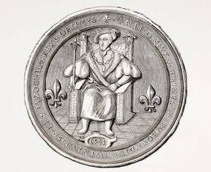 Selo do Rei da Basoche, o líder da guilda de funcionários legais do sistema judicial de Paris, de Les Arts au Moyen Age, publicado em 1873 de French School