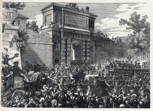 Segunda coligação: a Batalha de Hohenlinden (perto de Munique, Alemanha) em 12 de Frimaire ano IX (3 de Dezembro de 1800) entre as tropas francesas do General Jean Victor (Jean-Victor) Moreau e as forças austríacas e bávaras comandadas pelo Arquiduque Jean de French School