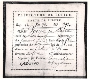 Cartão de segurança, 1808 (caneta e tinta no papel) de French School