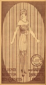 Selecione espartilho JPB para venda no departamento de espartilho da Galeries Lafayette em Paris - 1914 de French School