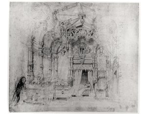 Cenário para a primeira produção de Angelo, tirano de Padoue por Victor Hugo (1802-85), 1835 (caneta e tinta sobre papel) de French School