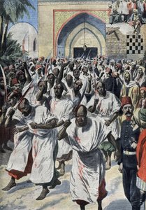 Os muçulmanos xiitas em peregrinação em Karbala (Iraque), no túmulo de Husayn - "Le Petit journal", Abril de 1909 (gravura) de French School