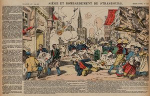Cerco e bombardeio de Estrasburgo, Guerra Franco-Prussiana, Agosto-Setembro de 1870 (gravura a cores) de French School