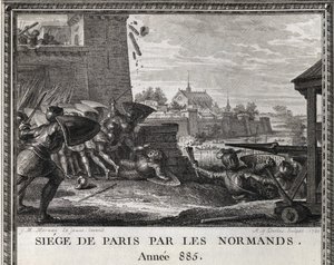 Sítio de Paris pelos normandos, ano 885. Gravura do "Figures de l