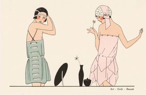 Moda de lingerie em seda dos anos 20 (litografia a cores) de French School