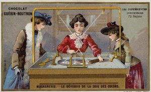 Fabrico de seda. Fiação das fibras em bobina (chromolitho) de French School