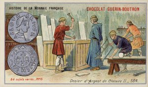 Negador de prata de Clothar II, 584 (chromolitho) de French School