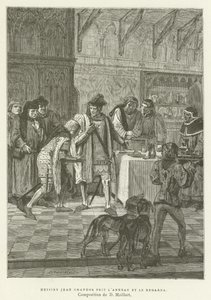 Sir John Chandos pegou o anel e olhou para ele de French School