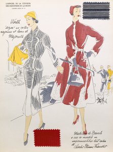 Sketches e swatches de tecido, de "A cor oficial das indústrias da moda" (cor lito) de French School