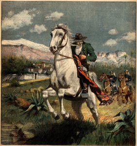Contrabandista nos Pirenéus perseguido pelos carabinieri do rei. Gravura em "La Terre Illustree" n°75 de 7 de Abril de 1892. de French School