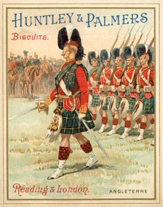 Soldados de um regimento das Highlands em desfile (chromolitho) de French School